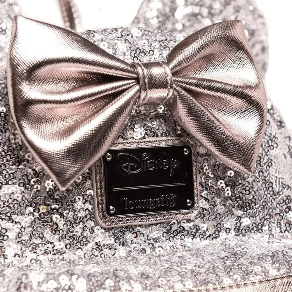 Loungefly Disney Silver Sequin Minnie Backpack NWT - Picture 5 of 7
